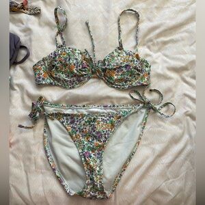 Floral purple and orange bikini set